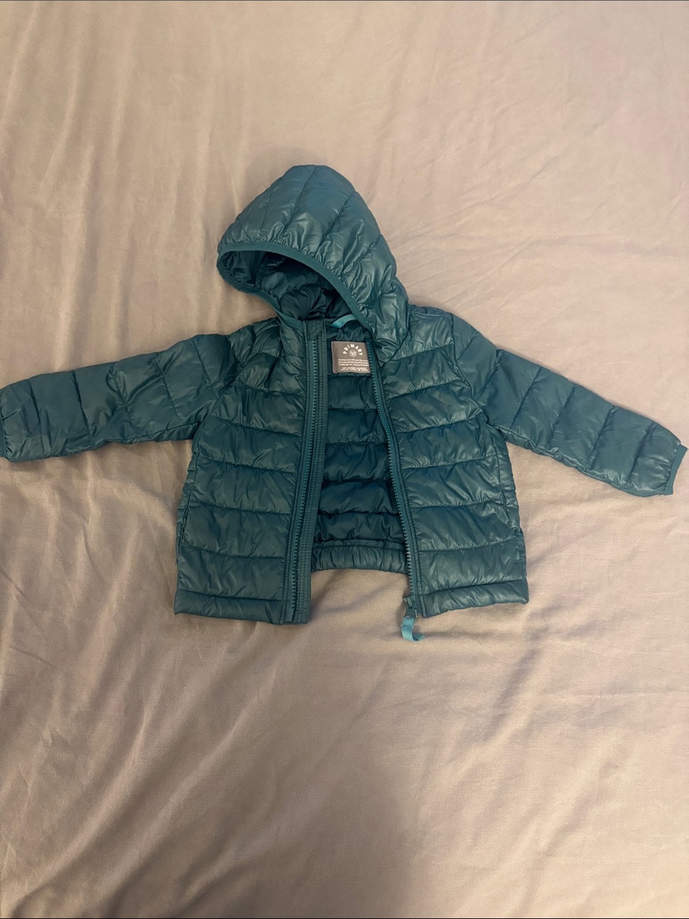 Primary Teal Hooded Puffer Jacket for Kids